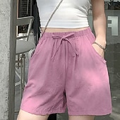 お買い得  コットンリネンショートパンツ-女性用 リネン風ショートパンツ スラックス クロップパンツ ファッション ストリートファッション 膝丈 ナチュラルウエスト 平織り ポケット 弾性巾着デザイン 快適 通気性 お出かけ 週末 フォレストグリーン ブラック ターコイズ ホワイト 夏 レギュラー