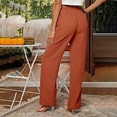 cheap Plain Cotton Linen Pant-Women&#039;s Cotton Linen Pants Slacks Streetwear Casual Full Length Natural Plain Elastic Waist Comfy Comfortable Casual Daily Weekend Grey Navy Black Army Green Summer Regular Fit
