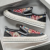 cheap Slip-On Casual Shoes-Men's Black and Red Slip-On Walking Shoes with Tribal Pattern – Comfortable and Stylish Sneakers for Casual and Outdoor Activities