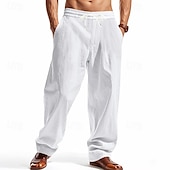 economico Classico-Per uomo Pantaloni di Lino Pantaloni Pantaloni Estivi Pantaloni da Spiaggia Tasca Coulisse Elastico in vita Semplice Comodità Traspirante Vacanza Quotidiano Ferie Hawaiano Boho Nero Bianco