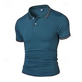 preiswerte Klassisches Poloshirt für Herren-Herren Golfshirt Golf Poloshirts Arbeit Lässig Revers Kurzarm Basic Modern Einfach Patchwork Knöpfe Sommer Normale Passform Meerblau Schwarz Weiß Marineblau Golfshirt