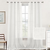 preiswerte Vorhänge &amp; Gardinen-Leinenvorhänge Natürliche Gemischte Vorhangpaneele Gardine für Wohnzimmer Durchsichtige Vorhänge 84 Zoll Länge 2 Stück Set Ösenfensterpaneele