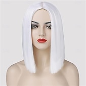 お買い得  トレンドの合成ウィッグ-女性用ブラックボブウィッグ、前髪なしショートストレートボブ、ミドルパート、肩までの長さの耐熱合成ウィッグ、毎日のパーティー、コスプレ、ハロウィンに