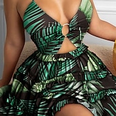 abordables Robes fleuries décontractées-Femmes Mini Robe Robe à Volants Robe Fleurie Robe Imprimée Mode Extérieur Vacances Sortir Coupe régulière Fleur Sans manches Col Halter Jaune Rose Claire Rouge Vert Été