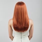 abordables Perruques Synthétiques Sans Bonnet-Perruque Synthétique Droit crépu Lisse naturel Coupe dégradée Séparation profonde Fabriqué à la Machine Perruque 20 pouces A1 Cheveux synthétiques Femmes Au Milieu Classique Confortable Orange