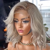 cheap Human Hair Lace Front Wigs-Brazilian Remy Human Hair Ombre Glueless 5x5 Lace Closure Wigs  Short Bob Wavy 13x4 Lace Front Wig Ash Blonde Human Hair Wig with Baby Hair Natural Hairline For Women