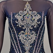 voordelige Schaatsjurken-Kunstschaatsjurk Dames Voor meisjes Schaatsen Jurken Donker Marineblauw Duimopening Open achterkant Netstof Hoge Elasticiteit Opleiding Wedstrijd Kunstschaatskleding Klassiek Kristal / Bergkristal