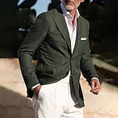 abordables Blazer en lin-Blazer en lin pour hommes veste de sport mode décontracté été unis blazer en lin bleu poussiéreux vert armée coupe standard à boutons simples 2 boutons