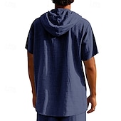 preiswerte Baumwoll-Leinenhemd-Herren Hemd Leinenhemd Popover-Hemd Freizeithemd Baumwollhemd Einfach Urlaub Straße Schwarz Weiß Gelb Marineblau Kurzarm Mit Kapuze Sommer Bekleidung Button-Down
