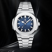 cheap Quartz Watches-POEDAGAR Luxury Watch Business Waterproof Male Clock Luminous Date Stainless Steel Square Quartz Men Watch
