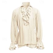 billige Topper-Punk og gotisk Kostymer i middelalderstil Renessanse قميص Store størrelser Pirat Knekt Viking Drapering Ensfarget Kostyme Herre Pirat Royal Halloween Karneval Ytelse Renessansemesse LARP Voksne Trøye