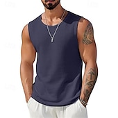 billige Treningsskjorter uten armer-Herre Vest topp Underskjorte Ermeløs skjorte Ermeløs Crew-hals Sommer عادي Mote Designer Feriereise Gate Ut på byen Svart Hvit Navyblå Topp T-skjorte for menn