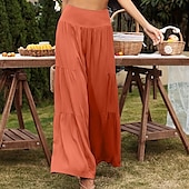 abordables Pantalon uni en coton et lin-Femmes Pantalon en coton et lin Slacks Mode Longueur complète Naturel Uni Taille Élastique Extérieur Confortable Décontracté Quotidien Week-end Magenta foncé Vin Bleu marine Bleu ciel clair Été Coupe