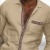 economico Strada-Per uomo Camicia Camicia di lino Camicia Estiva Camicia da Spiaggia Camicia con Bottoni Camicie retrò Tinta unica Vacanza Ferie Cachi Manica Lunga Collo ripiegato Estate Abbigliamento Patchwork