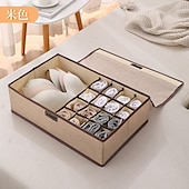 cheap Clothes Drawer Organizers-Sock Underwear Drawer Organizer Storage Box, Foldable Divided Storage with Lid, Cotton Linen Fabric, Bra and Panties Organizer, Dust-Proof Clothing Storage Box for Home Use