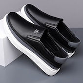 baratos Ténis para Homem-Tênis masculinos slip-on brancos com detalhes em PU – calçados leves e modernos para streetwear, viagens e trajes casuais