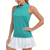 baratos Camisa Feminina-Aberto dos EUA Mulheres Cor Sólida Camisola de alças do exercício Camisa Esportiva Tanque Regata Sem Manga Zíper Tênis Golfe Pickleball Gola com zíper Tanque de volta Verde Roupas de tênis