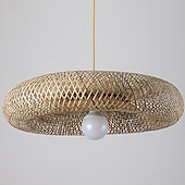 abordables Luces de isla-Lámpara de araña de bambú retro de ratán de 40 cm, lámpara de techo E26/E27, adecuada para salas de estar, dormitorios, restaurantes, cafeterías, bares y clubes, 110-240 V.