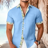 abordables Vacaciones-Hombre Camisa Camisa de lino Camisa de verano Ropa de playa Abotonar la camisa Color sólido Vacaciones Maldición Negro Blanco Verde Claro Azul claro Manga Corta Cuello Verano Primavera verano Ropa