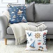 billiga Kuddfodral-Havs småbåtar dekorativa kastkuddöverdrag 1PC mjuk fyrkantig soffkudde fodral kuddfodral för sovrum vardagsrum soffa stol