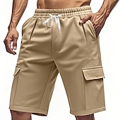 cheap Classic-Men&#039;s Cargo Shorts Shorts Summer Shorts Drawstring Elastic Waist Multi Pocket Plain Comfort Wearable Knee Length Outdoor Sport Daily Fashion Casual Black Red