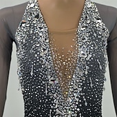 abordables Vestidos de Patinaje Artístico-Vestido de patinaje artístico Mujer Chica Patinaje Sobre Hielo Vestidos Negro Retazos Espalda Abierta Malla Alta elasticidad Entrenamiento Competición Ropa de Patinaje Clásico Cristal / Strass Manga