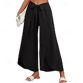 economico Pantaloni in lino e cotone semplici-Per donna Pantaloni in cotone e lino Pantaloni Eleganti Casual Lunghezza intera Naturale Semplice Elastico in vita All&#039;aperto Confortevole Streetwear Uscire Aalbicocca Giacinto Blu cielo chiaro Nero