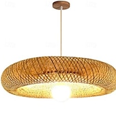 abordables Luces de isla-Lámpara de araña de bambú retro de ratán de 40 cm, lámpara de techo E26/E27, adecuada para salas de estar, dormitorios, restaurantes, cafeterías, bares y clubes, 110-240 V.