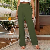 cheap Plain Cotton Linen Pant-Women&#039;s Cotton Linen Pants Slacks Streetwear Casual Full Length Natural Plain Elastic Waist Comfy Comfortable Casual Daily Weekend Grey Navy Black Army Green Summer Regular Fit