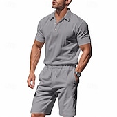 cheap Men&#039;s Classic Polo-Men&#039;s Golf Shirt Golf Polos Shirts Work Casual Lapel Short Sleeve Basic Modern Plain Buttons 2 Piece Summer Regular Fit Apricot Black White Navy Blue Light Grey Army Green Golf Shirt