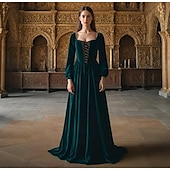 preiswerte Kleid-Retro Vintage Mittelalterlich Renaissance Kleid Abschlussballkleid Königin Wikinger Damen Keltisch königlich Halloween Karneval Leistung Party LARP Erwachsene Kleid