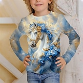 economico Animali 3D della Ragazza-Ragazze 3D Animale Cavallo Maglietta Manica Lunga Primavera Autunno Moda Essenziale Bambini 4-12 Anni Girocollo All&#039;aperto Casuale Quotidiano Vestibilità regolare
