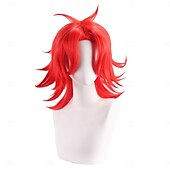 levne Anime paruky-hazbin hotelová syntetická paruka nifiti volná kudrna kudrnatá vazba vrstvený střih asymetrická paruka 16 palců a1 syntetické vlasy dámské cool klasika pohodlná červená