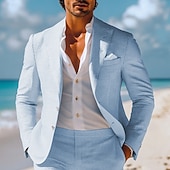 economico Abiti casual-Uomo Completi Abiti in seersucker Matrimonio in Spiaggia Casuale Azzurro cielo Verde salvia Primavera, Autunno, Inverno, Estate Tuta Leggero Tinta unita Vestibilità standard 2 pezzi Monopetto Due