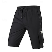 baratos Clássico-Homens Bermuda Cargo Calção Shorts de verão Com Cordão Cintura elástica Bolso multi Número Conforto Vestível Comprimento do joelho Ao ar livre Esporte Diário Moda Casual Preto Cáqui