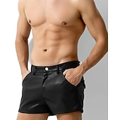 cheap Casual Shorts-Men&#039;s Shorts Summer Shorts Casual Shorts Faux Leather Shorts Pocket Plain Comfort Breathable Short Outdoor Vacation Sport Casual Black Red
