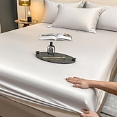 abordables Parures de draps-Drap-housse en soie glacée pièce unique housse de lit en soie glacée d&#039;été protège-matelas Simmons ensemble de trois pièces
