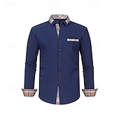 preiswerte Businesshemden für Herren-Herren Hemd Kleidhemd Knopfhemd Farbblock Hochzeit Täglich Dunkelgelb Schwarz Weiß Rosa Langarm Umlegekragen Frühling &amp; Herbst Bekleidung Patchwork