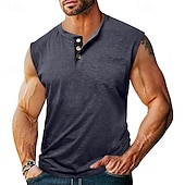 preiswerte Fitness Tank-Tops-Herren Tank Top Weste Unterhemd Ärmelloses Shirt Ärmellos Henley Sommer Einfach Mode Designer Basic Klassisch Urlaub Straße Ausgehen Schwarz Weiß Dunkelmarine Top T-Shirt für Herren