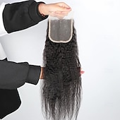 economico Closure e frontal-Chiusura in pizzo trasparente afro crespo e liscio, solo chiusura in capelli umani al 100%, chiusura in pizzo peruviano remy yaki liscio 4x4 per donna