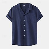 preiswerte Urlaub-Herren Hemd Freizeithemd Knopfhemd Einfach Urlaub Straße Schwarz Weiß Gelb Dunkelmarine Kurzarm Revers Sommer Bekleidung Button-Down