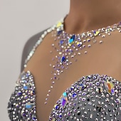 voordelige Schaatsjurken-Kunstschaatsjurk Dames Voor meisjes Schaatsen Jurken Black + Sliver Duimopening Open achterkant Netstof Hoge Elasticiteit Opleiding Wedstrijd Kunstschaatskleding Klassiek Kristal / Bergkristal Lange