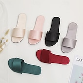 olcso Otthoni papucsok-Női Szatén Papucs Lapossarkú Nyitott Orrú Puha Slip-on Selyem Papucs Házi Papucs