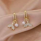 abordables Boucles d&#039;oreilles-Boucles d&#039;oreilles rétro en forme de queue de poisson avec perles en zircon, personnalité, tempérament simple, élégantes, boucles d&#039;oreilles féeriques