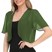baratos Estolas de Casamento-Capa Elegante para Mulheres Proteção Solar Manga Curta Chiffon Indicada para Casamento Com Cor Pura Para Verão