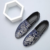 baratos Sapatilhas e Mocassins para Homem-mocassins masculinos bordados com flores roxas – sapatos de veludo elegantes para bailes de formatura e eventos formais