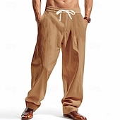 economico Classico-Per uomo Pantaloni di Lino Pantaloni Pantaloni Estivi Pantaloni da Spiaggia Tasca Coulisse Elastico in vita Semplice Comodità Traspirante Vacanza Quotidiano Ferie Hawaiano Boho Nero Bianco