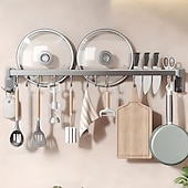 economico Stoccaggio cucina-Supporto portaoggetti multifunzionale per cucina con ventosa, ABS, alluminio, asta appendiabiti con gancio &amp;portacoltelli a parete, portapale, portacoperchi, soluzione unica per riporre utensili da