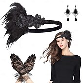 baratos Acessórios e mais-Anos 20 O Grande Gatsby Faixa De Cabelo Estilo Melindrosa O Grande Gatsby Pena Purpurina Brilhante Vintage Mulheres Carnaval Dia dos namorados Baile de Máscaras Traje de festa para noite Mascarilha