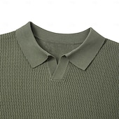 preiswerte Klassisches Poloshirt für Herren-Herren Polo Strick-Polopullover Geschäft Lässig V Ausschnitt Kurzarm Formell Linien / Wellen Neuheit Sommer Ganzjahres Schwarz Weiß Armeegrün Beige Kaffee Polo